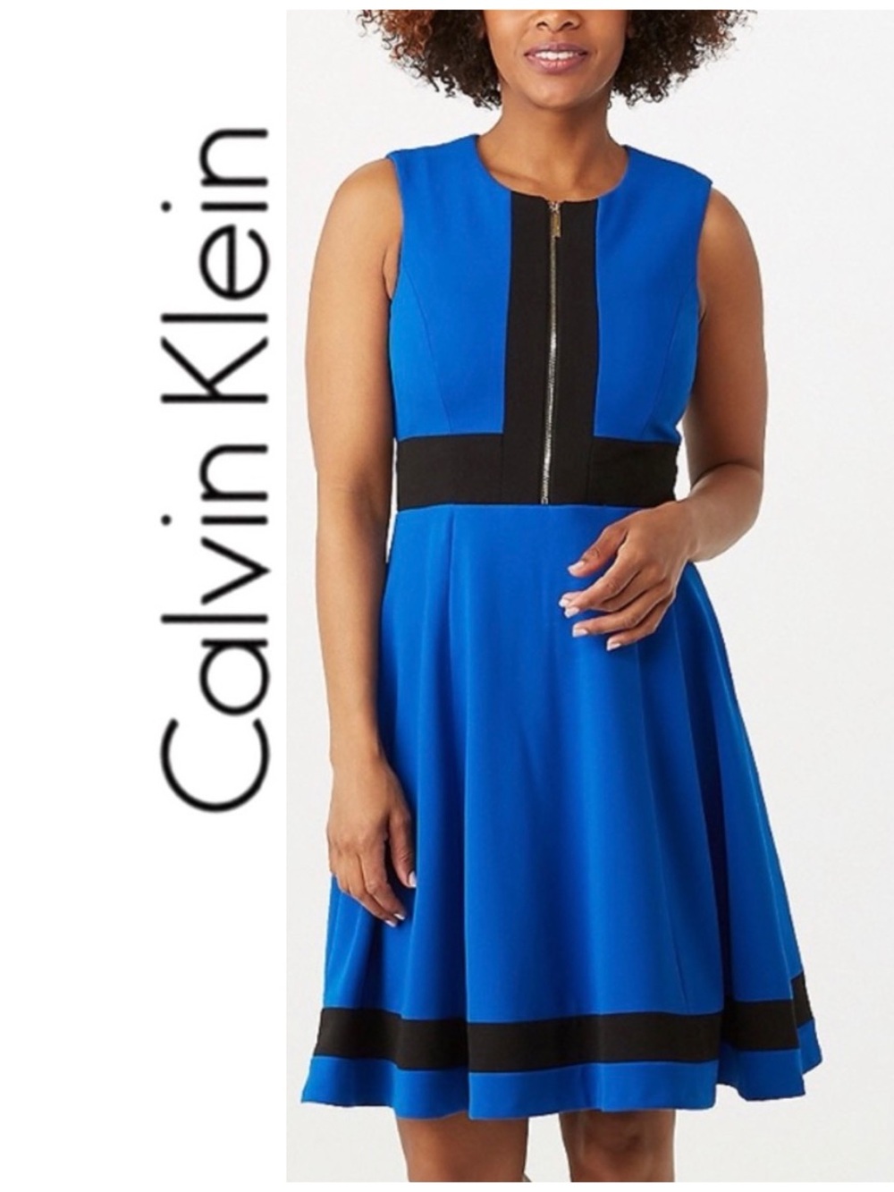 Calvin Klein Royal Blue + Black Fit & Flare Dress 14